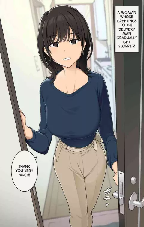 A Woman Whose Greetings to the Delivery Man Gradually Get Sloppier (+ Other Side) rule 34 porn comic cover